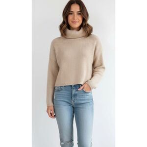 Madewell XS (Re)sourced Cashmere Cropped Turtleneck Sweater in Sand 🥯✨